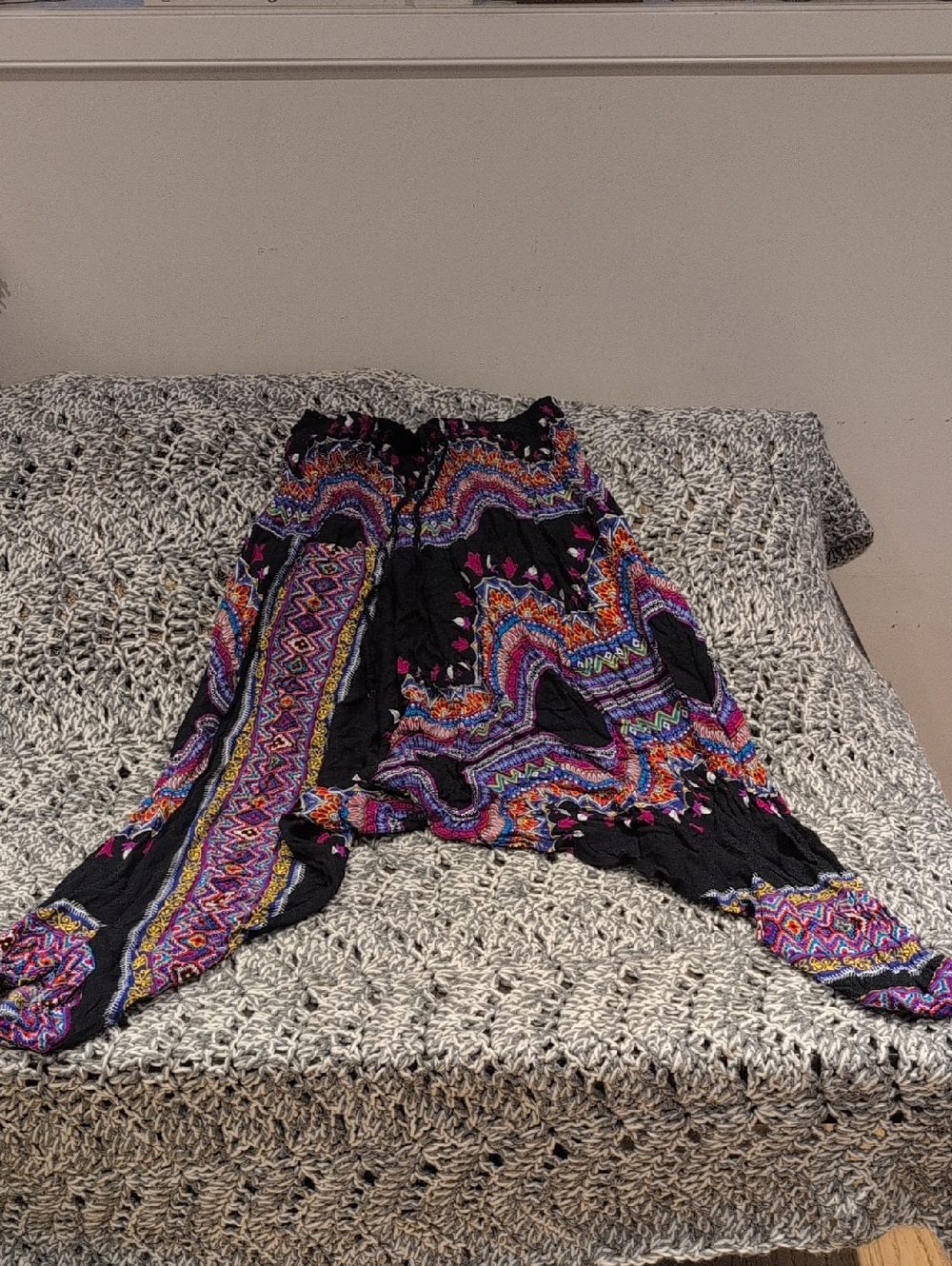 417 - Boho Black Multicolor Printed Harem Pants -  Made In Thailand